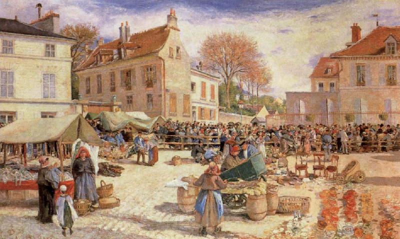 Ludovic Piette The Market Outside Pontoise Town hall France oil painting art